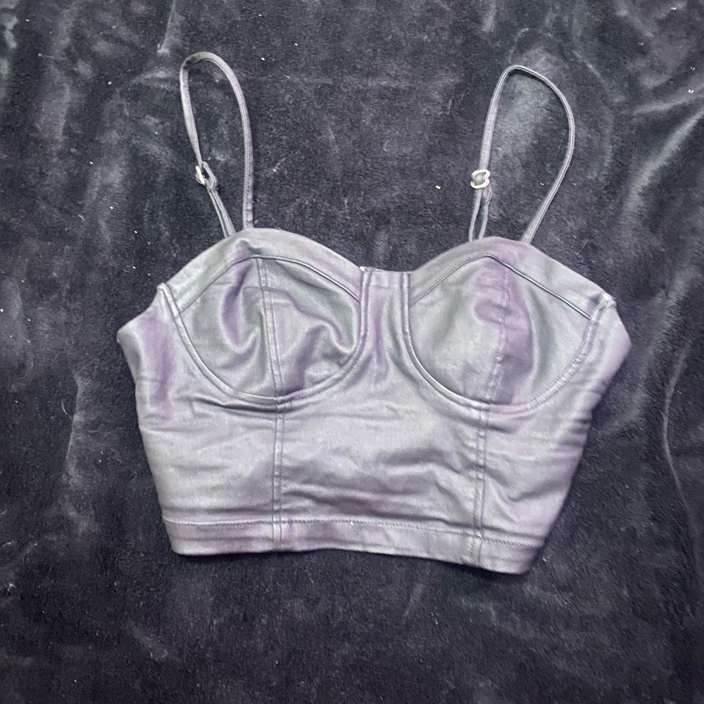 Stylish Black Leather Crop Top